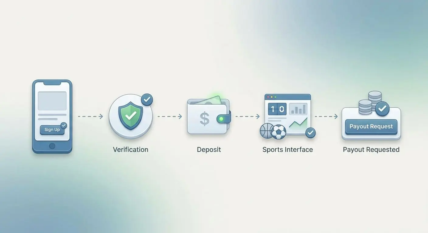 Flujo de uso de Bet365 Argentina Infografía simple del camino del usuario desde registro hasta cobro